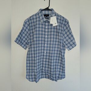 NWT Vince Classic Fit Button Up Plaid Cotton Short Sleeve Shirt Men's Size M